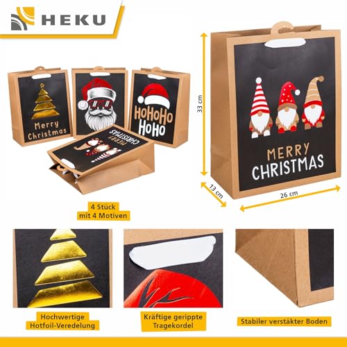 HEKU 4 XL-Geschenktaschen mit Hotfoil-Veredelung, 33x26x13cm I X-mas Nature Trend 3 I Hochwertiges Papier I Ideal für große Weihnachtsgeschenke