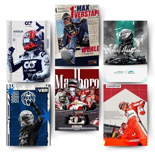 Image of Posters Inc Sports F1 Cars Motivational Posters for Wall A4 Size Aesthetic Setup 300 GSM Matte Paper Pack of 6 Automotive Motorsport Decor for Boys Gaming Room, Bedroom, Home & Office with Adhesive