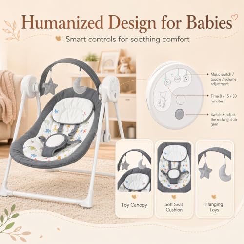 Image of Baby Swing SpaceSaver Ultra-Compact Foldable Infant Swing (Fits in 5.3 inch Gaps!) 6 Speed Modes | Portable Newborn Swing for Travel /Car /Picnic (0-6M, 6-20lbs)