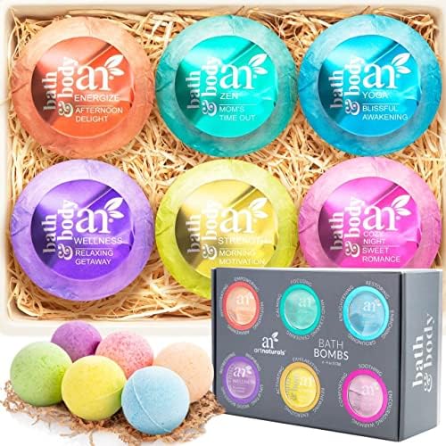 artnaturals Bath Bombs Gift Set - 6 Bubble Bath Bomb Fizzies - w/ Essential Oils, Shea & Cocoa Butter - Aromatherapy for Spa & Relaxing - for Moisturizing Dry Skin - for Women, Kids & Men