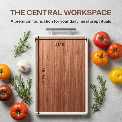Tablas de Cortar para Cocina | Tabla de Picar Premium de Doble Cara en Acero Inoxidable y Madera Ébano con Mango | Base Antideslizante | Ideal para Regalos de Boda miniatura 3