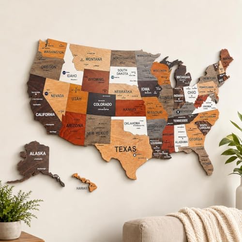 3D United States Wooden Puzzle Map Wall Decor with Push Pins, Premium Laser Cut Travel Tracker & USA Map Puzzle for Adults, Rustic Home Art Gift for Travelers 22 x 31 Inch (Large) image 5