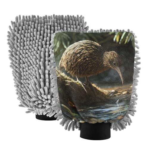 STAYTOP New Zealand Bird Car Wash Mitt Microfiber, 2Pcs Scratch Free Lint-Free, Premium Chenille Microfiber Mitt Car Wash Brush-M
