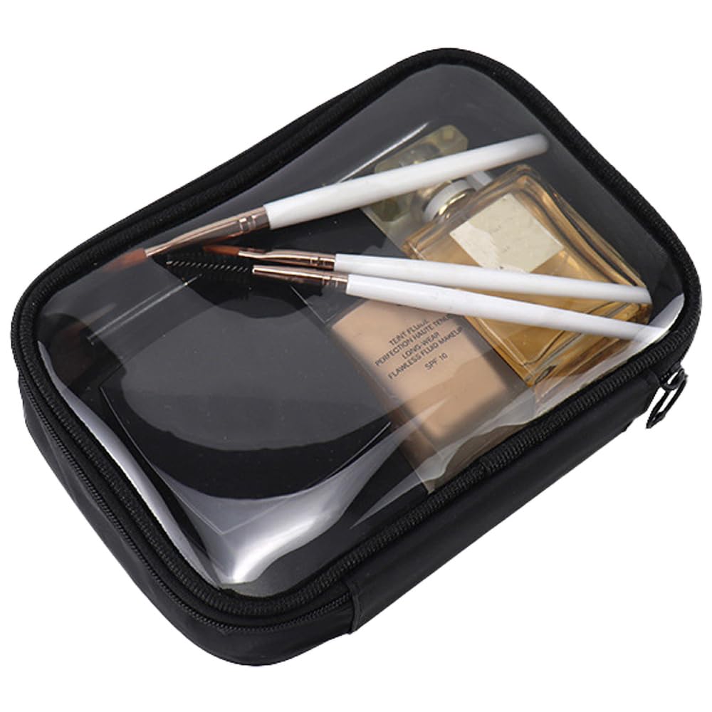 Clear Toiletry Bag, TSA Makeup Bag for Airport, Transparent Toiletry Bag for Men, Black Clear Makeup Case (Medium)
