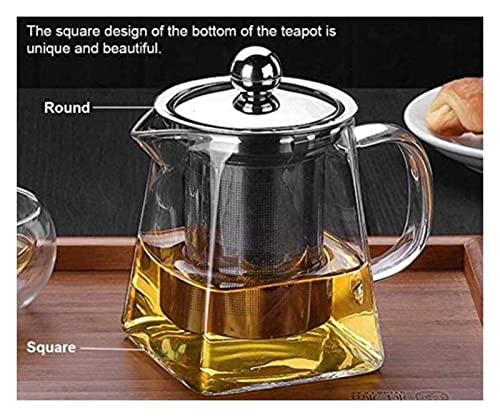 Tetera de vidrio de 550ml con infusor de té cuadrado resistente al calor 6