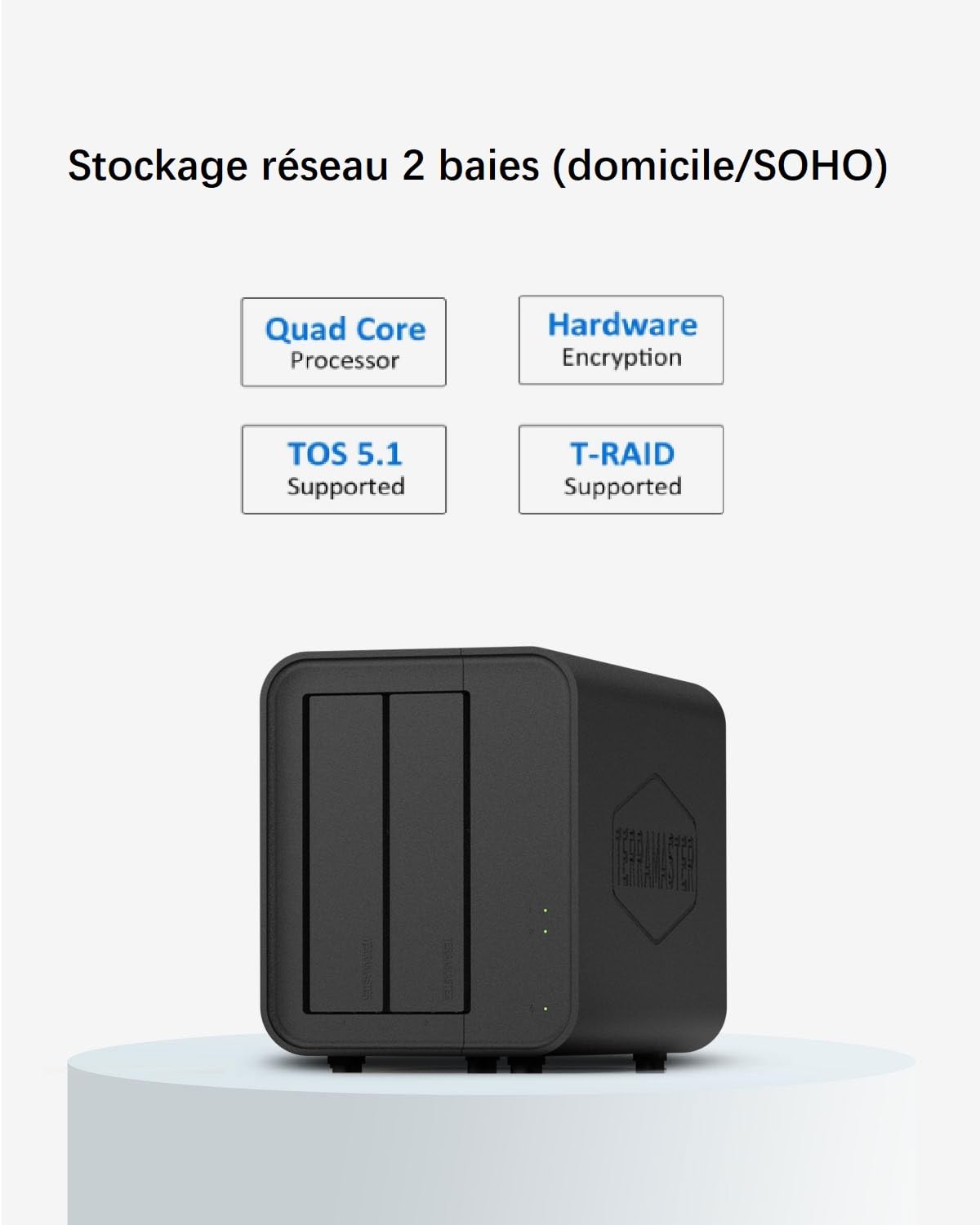 TERRAMASTER F2-212 NAS à 2 Baies - Quad Core Stockage Attaché au Réseau de Cloud Privé Personnel - avec des Solutions de Sauvegarde Riches (sans Disque)