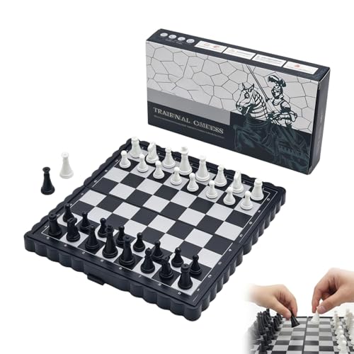 Ajedrez Magnético de Viaje con 2 Reinas Adicionales, Tablero de Ajedrez Plegable y Portátil 13x13cm, Juego de Ajedrez para Niños y Adultos, Mini Chess Set Ideal para Viajes y Regalo, Negro y Blanco