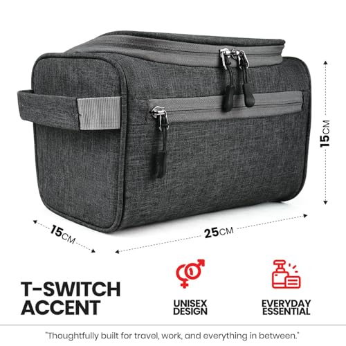Image of FATMUG Large Toiletry Organizer Dopp Kit Washbag for Men, Cosmetics Pouch for Women- Dark Grey