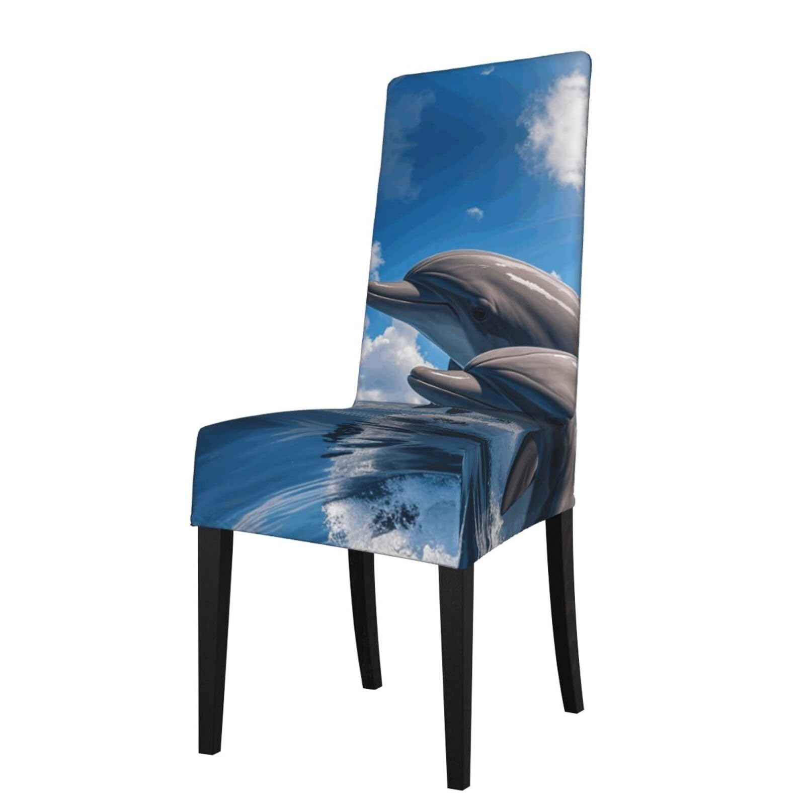 Fodpand Black Two Dolphins Dining Room Chair Cover Stretch Parsons Chair Slipcovers Removable Washable Chair Protectors Cover High Elastic Seat Protector For Home,Kitchen, Hotel, Banquet