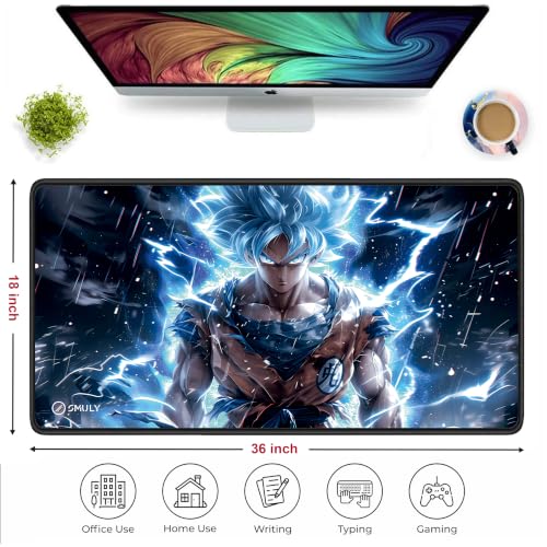 Image of Blue Energy Anime Mouse Pad 18x36 Inch 3mm Extended Gaming Desk Mat with Anti-Slip Rubber Base Mousepad for Smooth Surface Desk pad for PC & Laptop Use Waterproof & Stiched (Multicolour) Deskpad