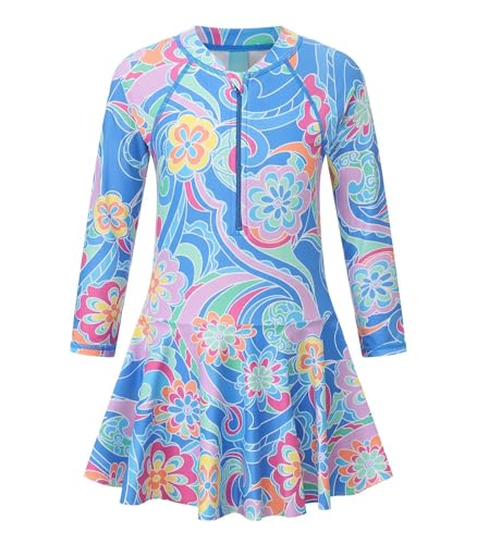 Image of Girls One Piece Swimsuits Long Sleeeve Swim Dress for Kids Girls Bathing Suits Summer Swimwear 3-16 Years