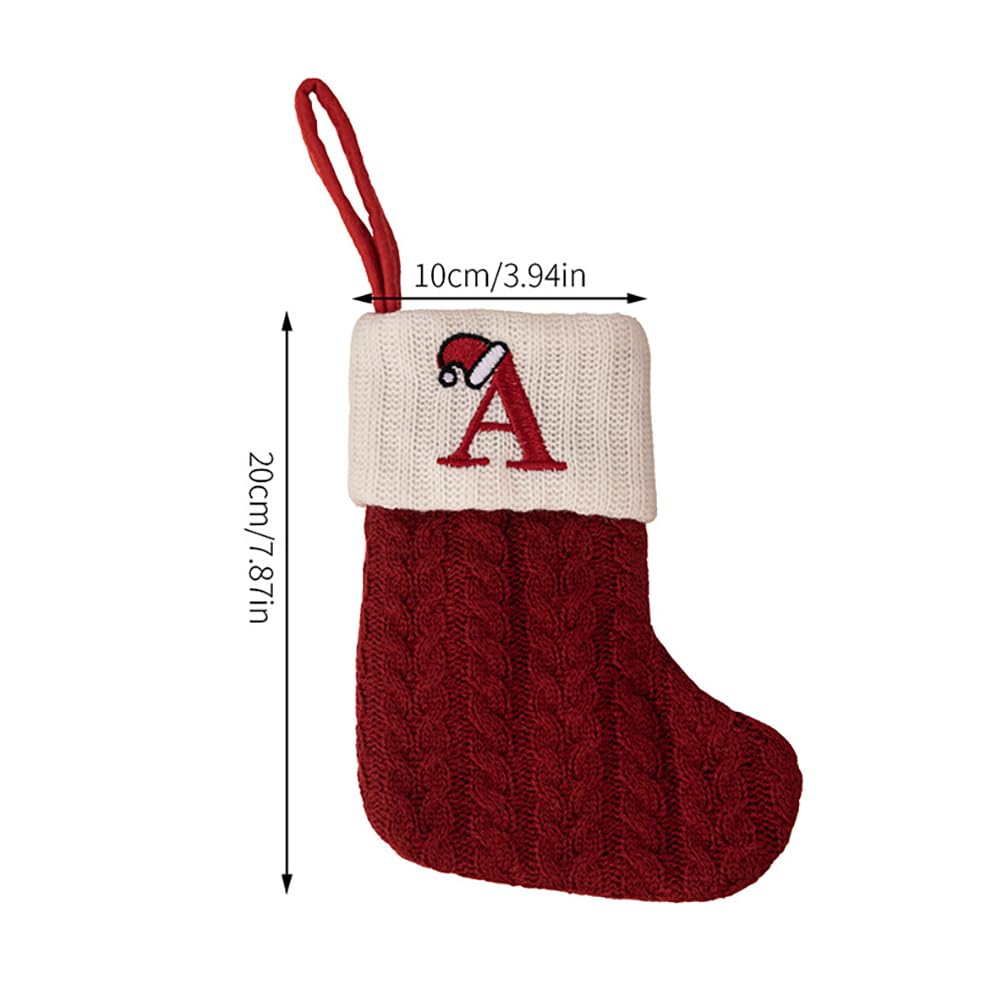 7 inch Mini Cute Knit Monogram Embroidered Christmas Stocking Personalized Initial Christmas Stocking Family Holiday Xmas Party Decor Christmas Decorations-A-Red