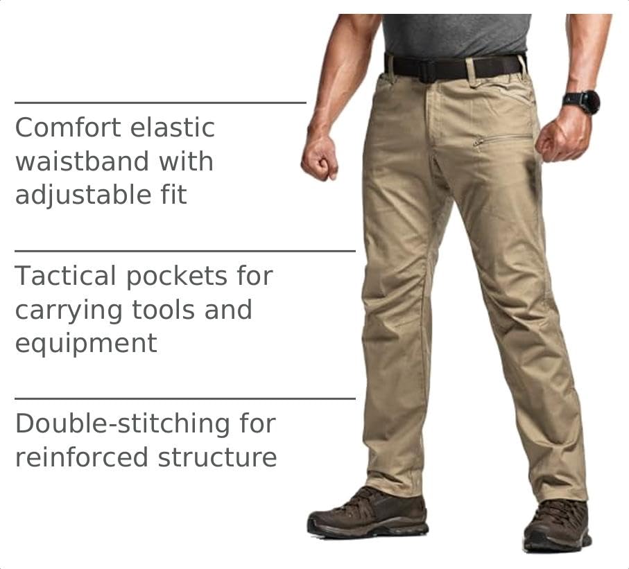 Image of CQR Men's Flex Stretch Tactical Pants, Water Resistant Ripstop Cargo Pants, Lightweight EDC Outdoor Work Hiking Pants