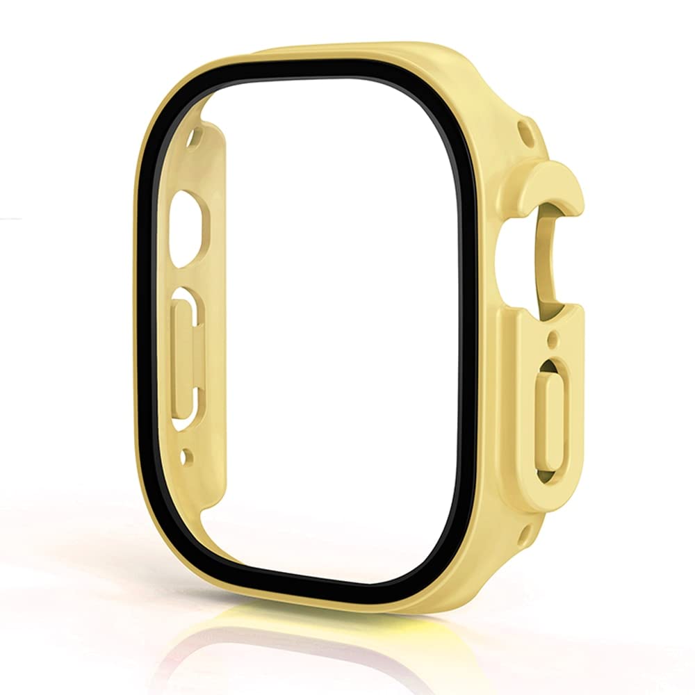 Ganyuu Yellow Glass+Cover For Apple Watch Case 49Mm Bumper Tempered Case Apple Watch Ultra Screen Protector Iwatch Serie Ultra 49Mm Case (Color : Size : Ultra 49Mm)