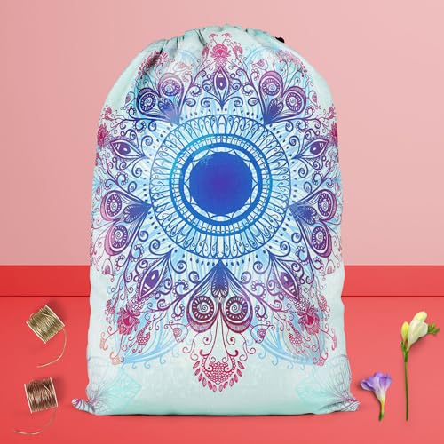 Image of ArtzFolio Ethnic Blue Ornament | Reusable Sack Bag | Bag for Gym, Storage, Vegetable & Travel