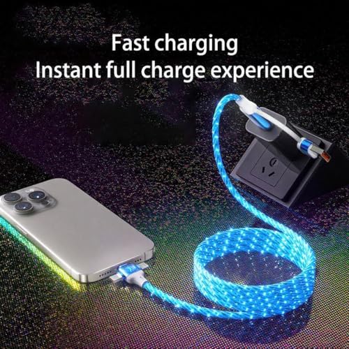 Image of 6 Combinations Multi Ports USB Charger Cable USB A /USBC to Micro USB /Type C PD Fast Charging Cord Light Up LED Starry Current to be a Night Light Compatible with Most of devices-39 inches Blue.