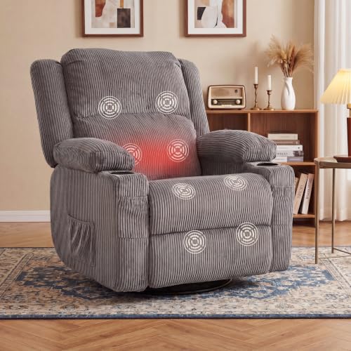IKAKOS 360 Degree Swivel Rocker Recliner Chair with Heat and