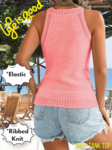 Image of ChiaoLezhee Women's Summer Knit Tank Tops, Racerback High Neck Lightweight Sweater Vest, Dressy Casual Outfits