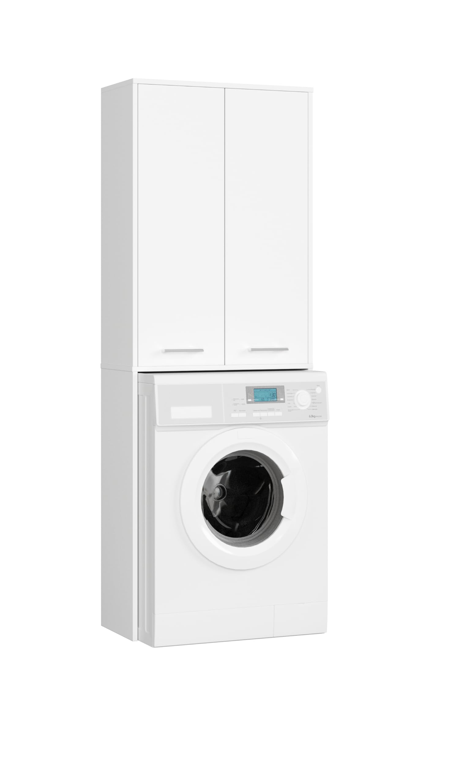 BDW - Armario para lavadora, estantería, armario alto - Muebles de baño, armario multiusos - 2 puertas - Armario alto 180 cm - Lavandería, lavandería - Blanco
