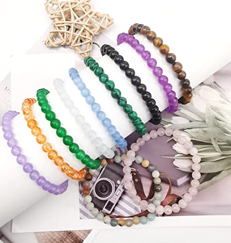 Samoco 14Pcs Gemstone 6Mm Semi Precious Round Beaded Bracelet Set For Women Men Healing Crystal Stretch Energy Stone Bead Bracelets Jewelry #TOP4