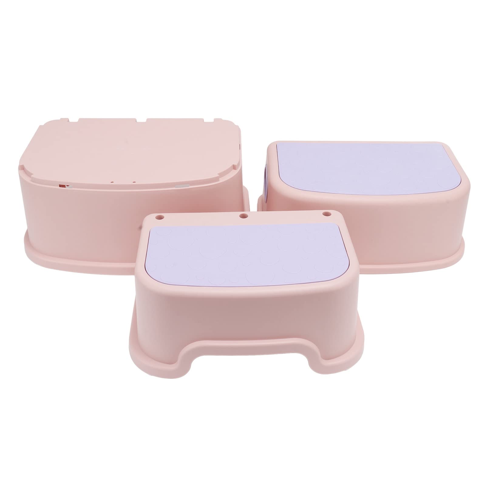 Sgabello per Bambini Sgabello a Tre Gradini per Bambini con Fondo Antiscivolo, Poggiapiedi in Plastica per Asilo Nido per Vasino, Bagno, Cucina(Rosa)