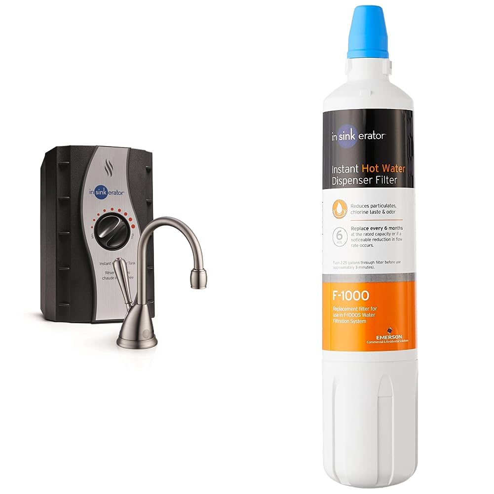 InSinkErator View Instant Hot Water Dispenser System - Faucet u0026 Tank, Satin  Nickel, H-View-SN 14.6 x 10 x 8.4 inches u0026 F-1000 Standard Instant Hot  Water Dispenser Under-Sink Water Filter Replacement -