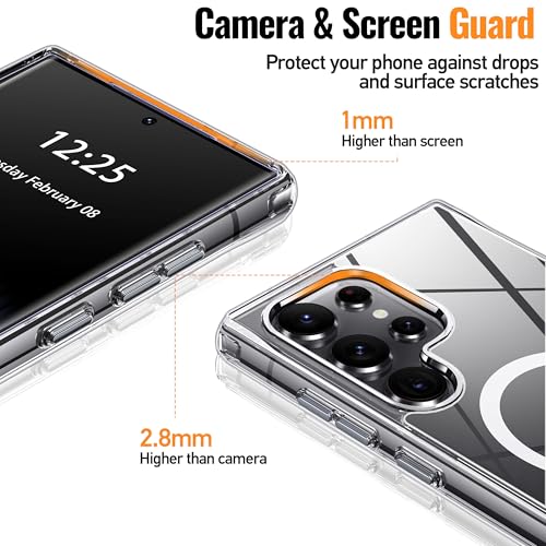 Image of Oterkin Magnetic for Samsung Galaxy S25 Ultra Case Clear [Compatible with MagSafe][Anti-Yellowing][Built-in 4 Airbags][Military Grade Protection][Shockproof Slim] S25 Ultra Phone Case (Clear)