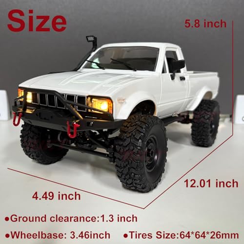 Image of YUCT WPL C24-1 1 /16 RC Crawler 4x4 RC Truck | All Terrain Off Road Rock Crawler with Metal Drive Shaft & Two Batteries for Adults, White