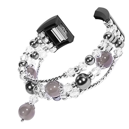 TOMAZON for Fitbit Charge 2 Band, Fashion Pearl Natural Stone Elastic Stretch Bead Bracelet Bands Replacement Women Girls Dressy Wristbands Accessories for Fitbit Charge 2, Pink, Gray, White (Grey)