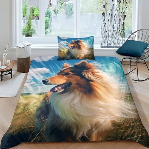 Housse couette Sheltie anti-pli en microfibre respirante 3D