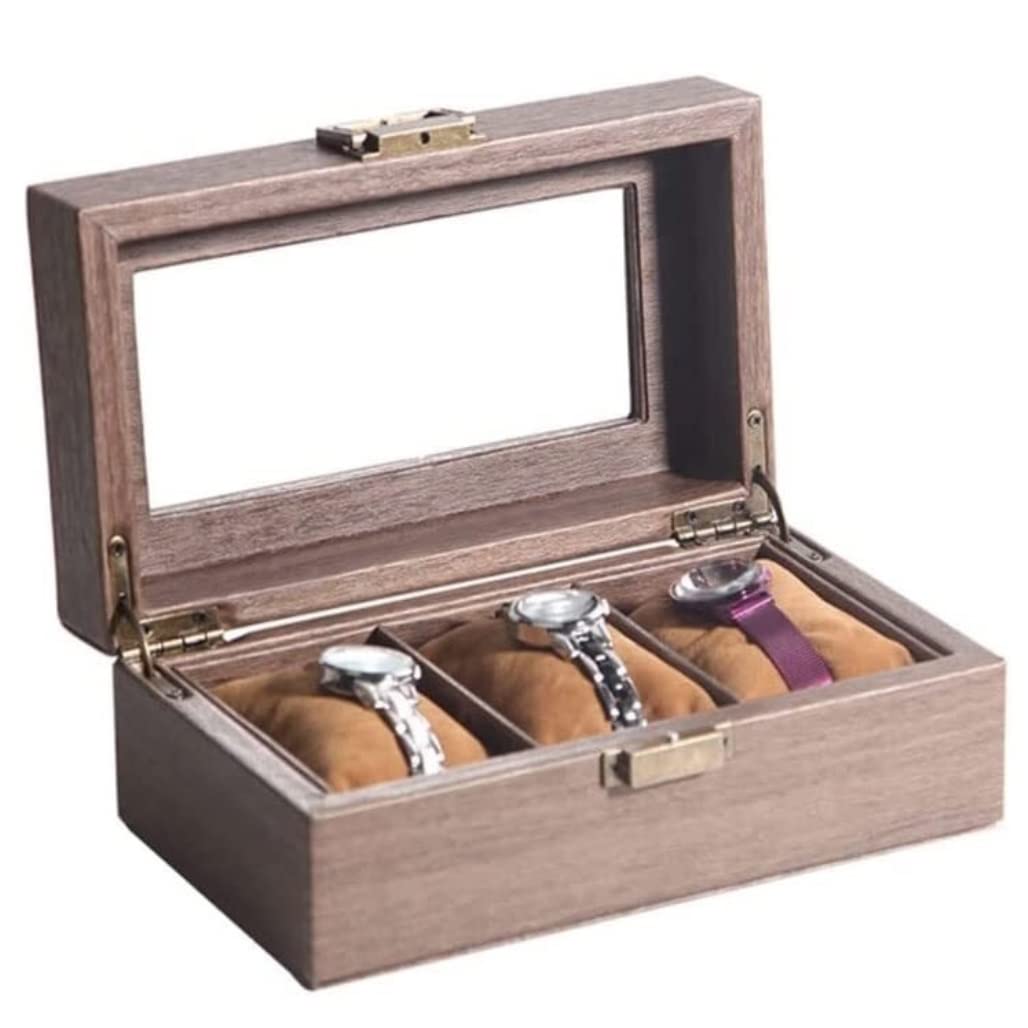 Caja de Reloj Estuche Relojes Caja De Almacenamiento Para Reloj Con 3 Ranuras, Caja De Cristal Para Reloj, Caja De Joyería Retro, Caja De Almacenamiento Para Reloj Caja para Relojes Caja de Relojes