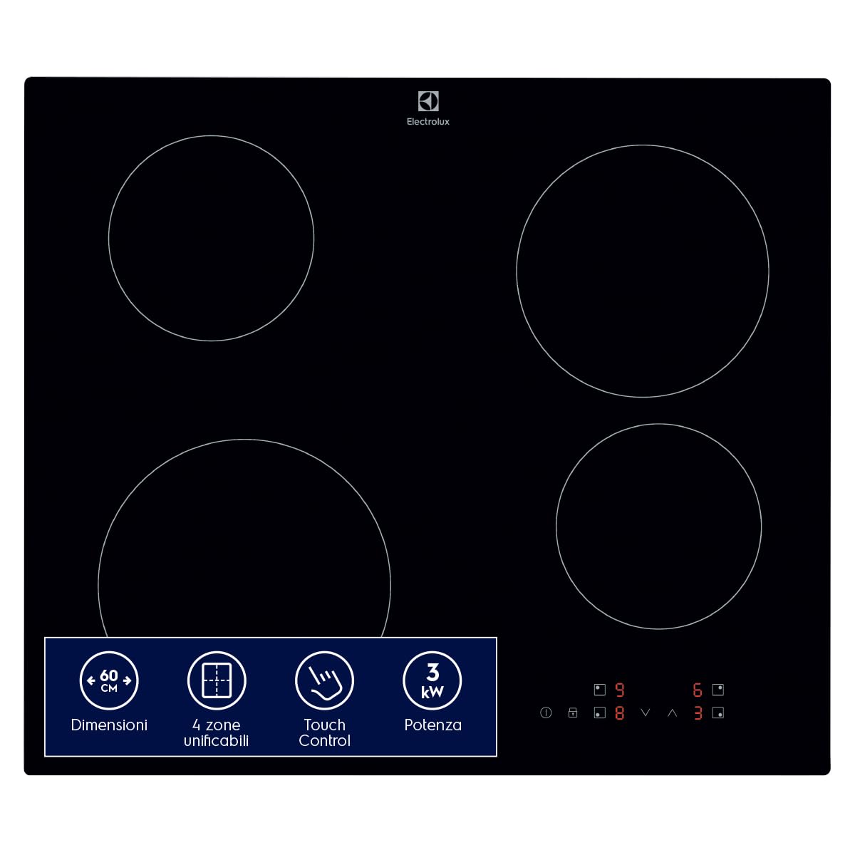 Electrolux EIB60424CK seria 300 kuchenka indukcyjna, 4 szybkie palniki, sterowanie SliderTouch, bezpieczny i łatwy do czyszczenia, 60 cm, 590 x 520 mm, czarny, nowoczesny design