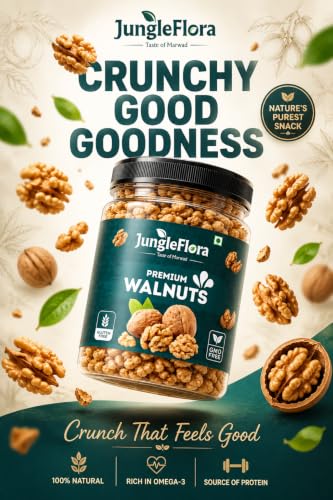 Image of JUNGLE FLORA Premium Walnut Kernels 500gm | 100% Natural Raw Walnuts Without Shell | Akrot Giri Dry Fruit Rich in Iron and Protein | Ideal for Breakfast | Low in Calorie Nuts