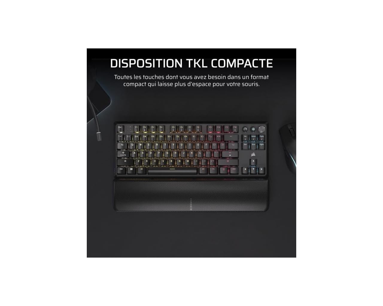 CORSAIR K70 CORE TKL WIRELESS RGB Tastiera da Gioco Meccanica Senza Chiave - Interruttori Lineari CORSAIR MLX Red v2 Pre-Lubrificati, SOCD, Tappi Chiave in ABS, Ammortizzazione del Suone, AZERTY FR -