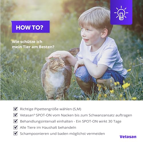 Vetasan Spot-ON für Katzen 4-7kg (M) | gegen Flöhe & Zecken | 3 Monate Schutz | ohne Chemie | Zeckenmittel für Katzen | Floh- und Zeckenschutz für Katze