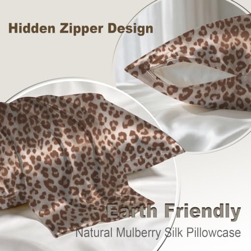 Image of LYSHIN Silk Pillow Cases 2 Pack King Size with Zipper, Leopard | 19 Momme Mulberry Silk Pillowcase for Skin and Hair, Anti-Acne, Hypoallergenic, Cooling, Beauty Sleep, Gifts for Women