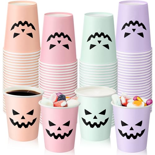 100 Count Pastel Halloween Paper Cups 9 oz Disposable Hot/cold Be...