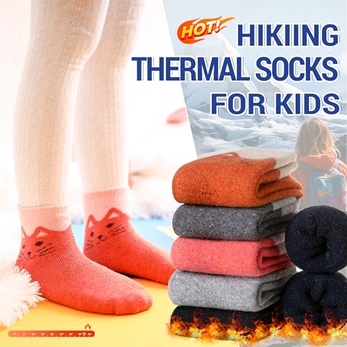 Eocom Kids Wool Socks Winter Warm Wool Hiking Thermal Thick Boot Cozy Crew Socks for Toddlers Boys Girls 6 Pairs2