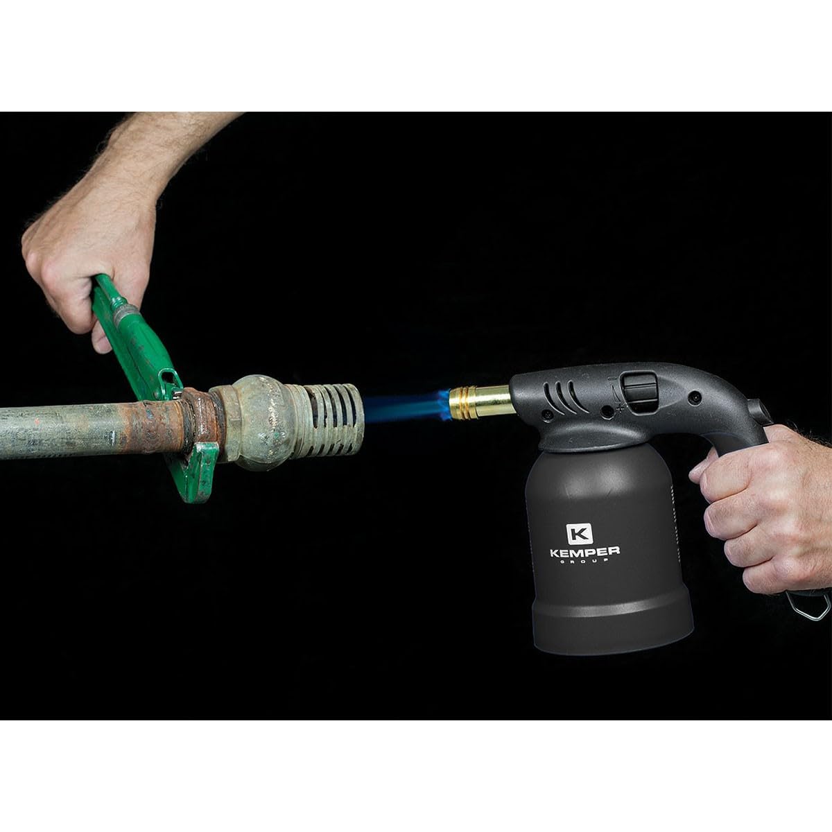 KEMPER - Lampe à Souder Gaz Black Edition 360° Anti-Retour de Flamme – Allumage Piezo – Buse Inox – Chalumeau Portable Dégrippage Soudage Crème Brûlée + 4 Cartouches