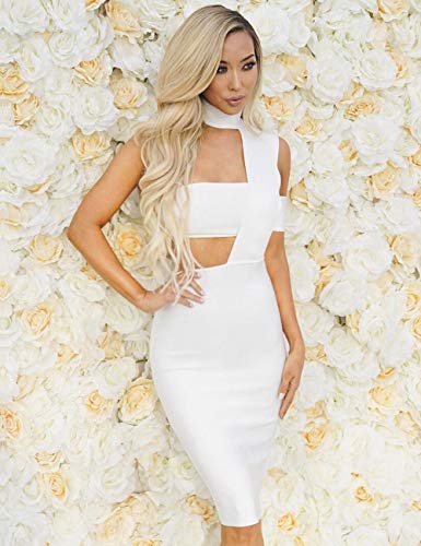 UONBOX Women's Halter Sexy Cut Out Bustline Midi Clubwear Bodycon Bandage Dress4