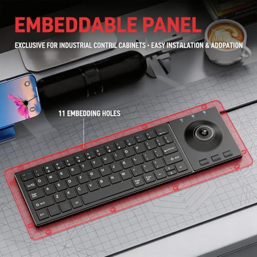 Teclado de 64 teclas con trackball integrado y carcasa ABS para entornos industriales 4