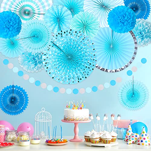 Image of Moon Boat 35PCS Party Decorations Paper Fan Hanging Set - Birthday,Baby Shower,Wedding Decor (Blue)