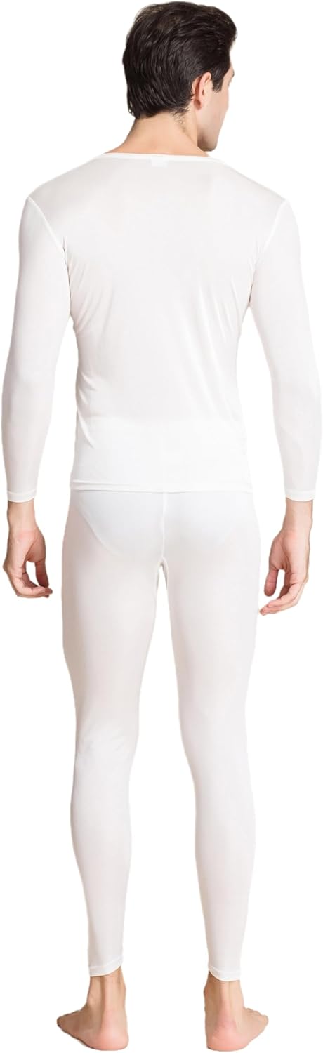ZEEREE Men Silk Long Johns Thermal Underwear Mulberry Silk V Neck Base Layer Top & Bottom Sets Long Underwear &Undergarments