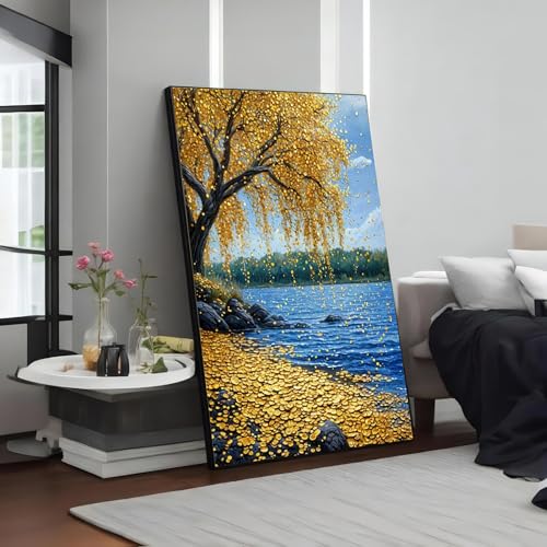 Arbre à argent décoration murale salon tableau nature 60x90cm