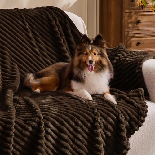 Image of BEDELITE Fleece Throw Blanket for Couch - 3D Ribbed Jacquard Soft and Warm Decorative Fuzzy Blanket - Cozy, Fluffy, Plush Lightweight Dark Brown Throw Blankets for Bed, Sofa, 50x60 inches