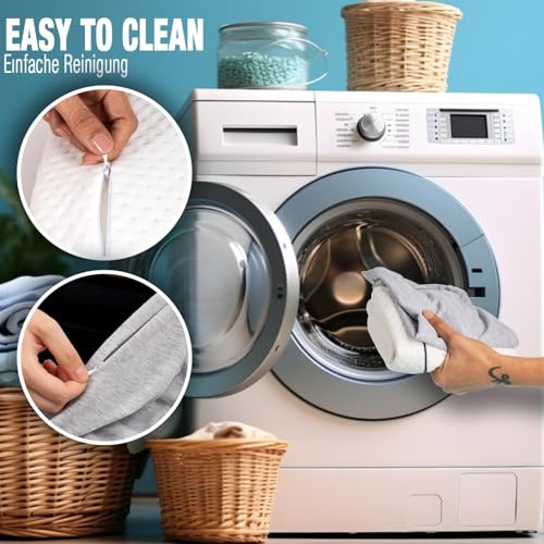 alkamto Reisekissen – Campingkissen – Ergonomisches Memory-Schaum-Kissen mit Temperaturregulierendem Bezug – Extra Baumwollbezug