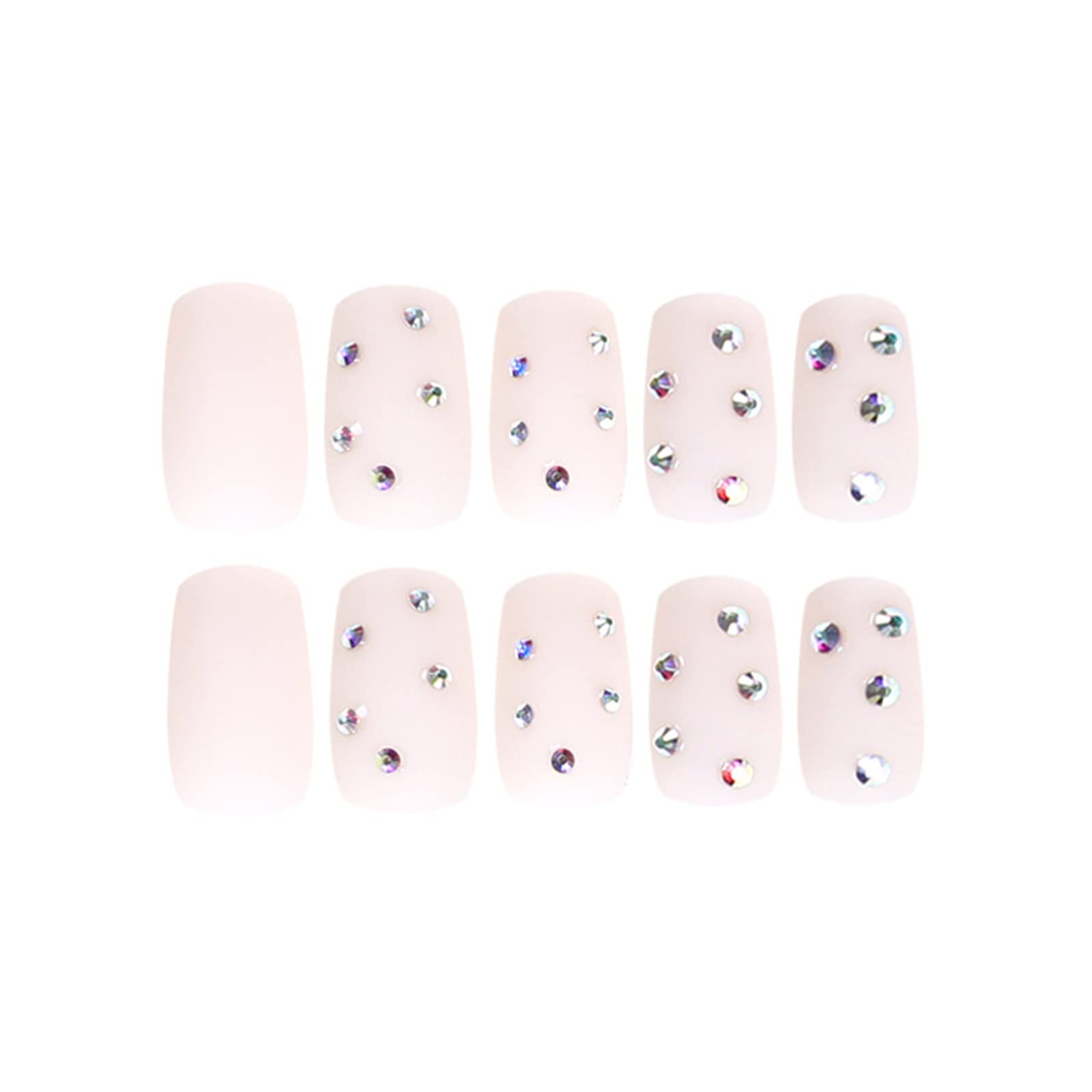 Uñas postizas cuadradas, cobertura completa mediana, diamantes de imitación coloridos franceses, prensa en las uñas, 24 piezas, puntas de arte de uñas para salones de uñas y mujeres, arte de uñas DI