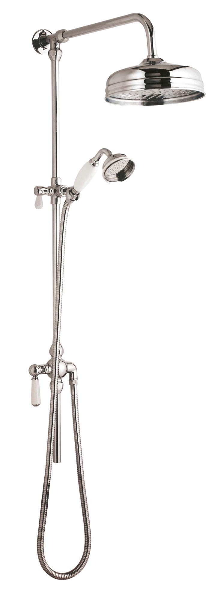 Balterley Silver Shower Riser Rail Kit, Round Showerhead With Handset & Diverter, Rigid Shower Riser Kit, Traditional Rigid Rail Risers For Bathroom Showers, Showerhead Rails - 190 X 670 X 1260Mm (Chrome)