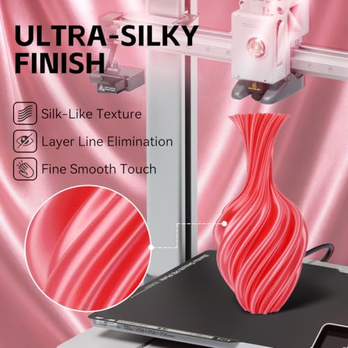 Image of Kingroon Silk PLA 3D Printer Filament, Dimensional Accuracy + /- 0.03 mm, 1 kg Spool(2.2lbs), PLA Shiny Filament 1.75 mm (Red)