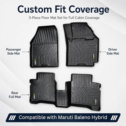 Image of EV MASTER Car Floor Mats for Maruti Baleno Hybrid (2026 Onwards) Complete Set | All Weather | Anti-Slip | Luxury Premium Car Mat | Full Coverage | Custom Fitted Car Foot Mats (5D Black)